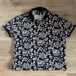 Ralph Lauren Navy and White Floral Polo Shirt - XXL